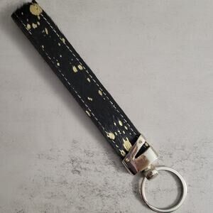 Western Hair On Cowhide Wristlet Keychain Black with Gold Specks